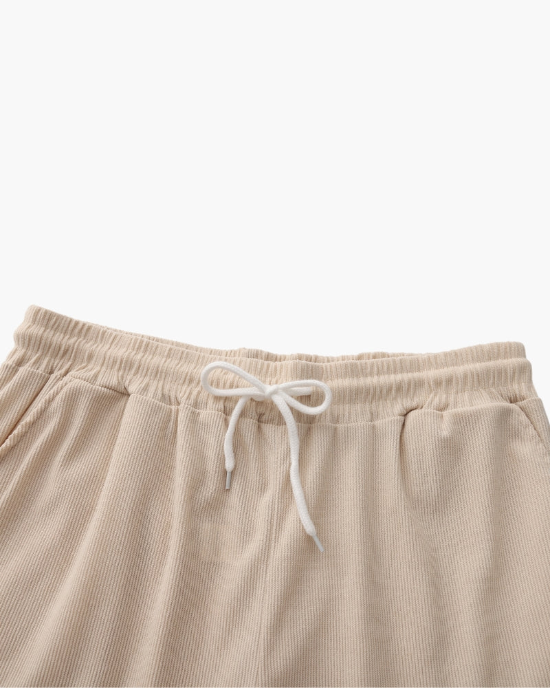 Men's Corduroy Camp Collar Shirt and Drawstring Shorts Set