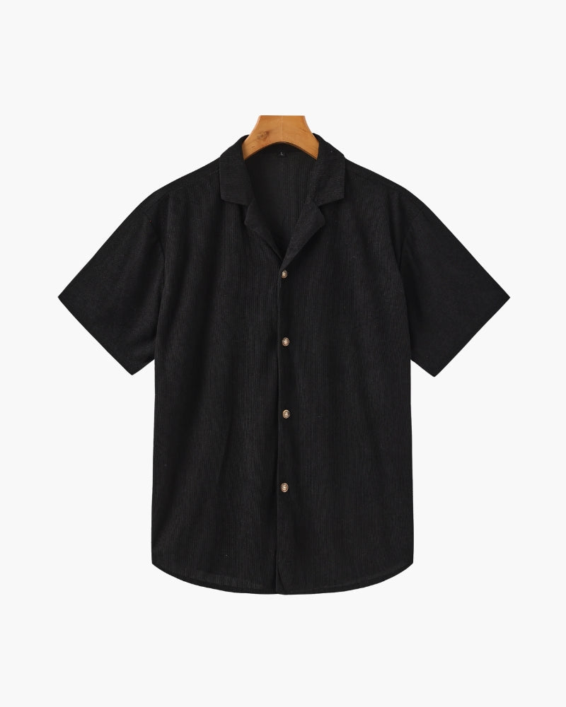 Men's Corduroy Camp Collar Shirt and Drawstring Shorts Set