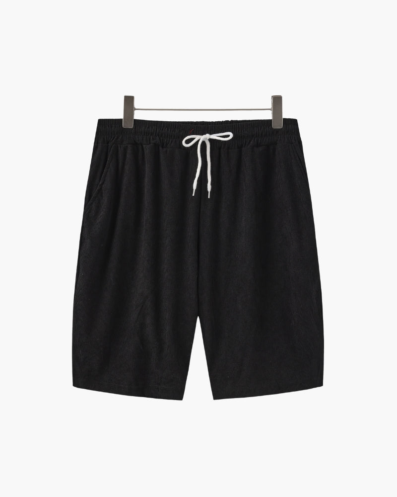 Men's Corduroy Camp Collar Shirt and Drawstring Shorts Set