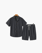 Men's Corduroy Camp Collar Shirt and Drawstring Shorts Set