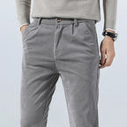 Men's Corduroy Trousers with Slim Straight Leg - Gray