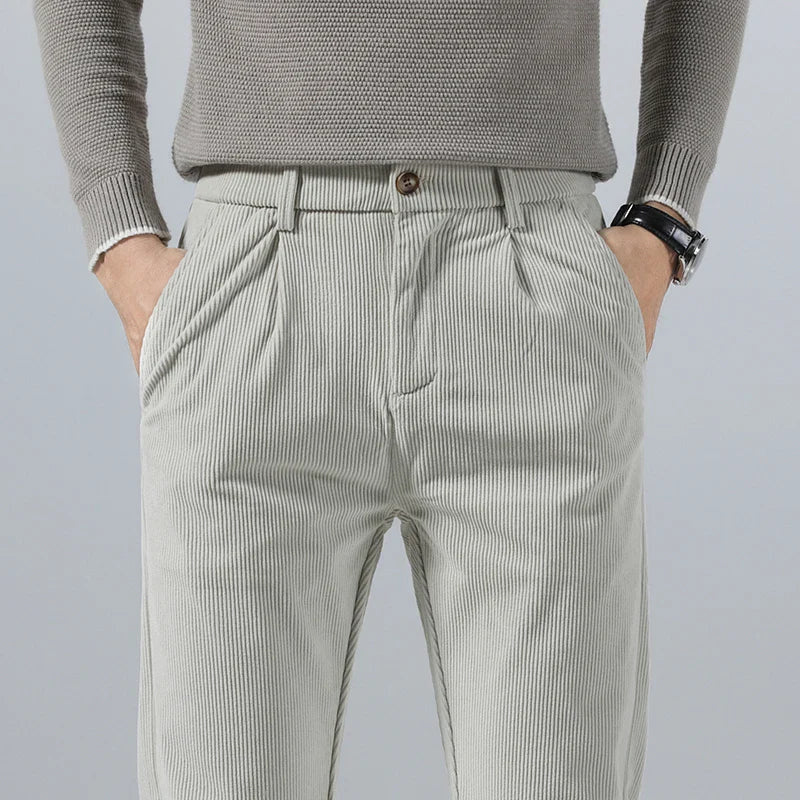 Men's Corduroy Trousers with Slim Straight Leg - Beige