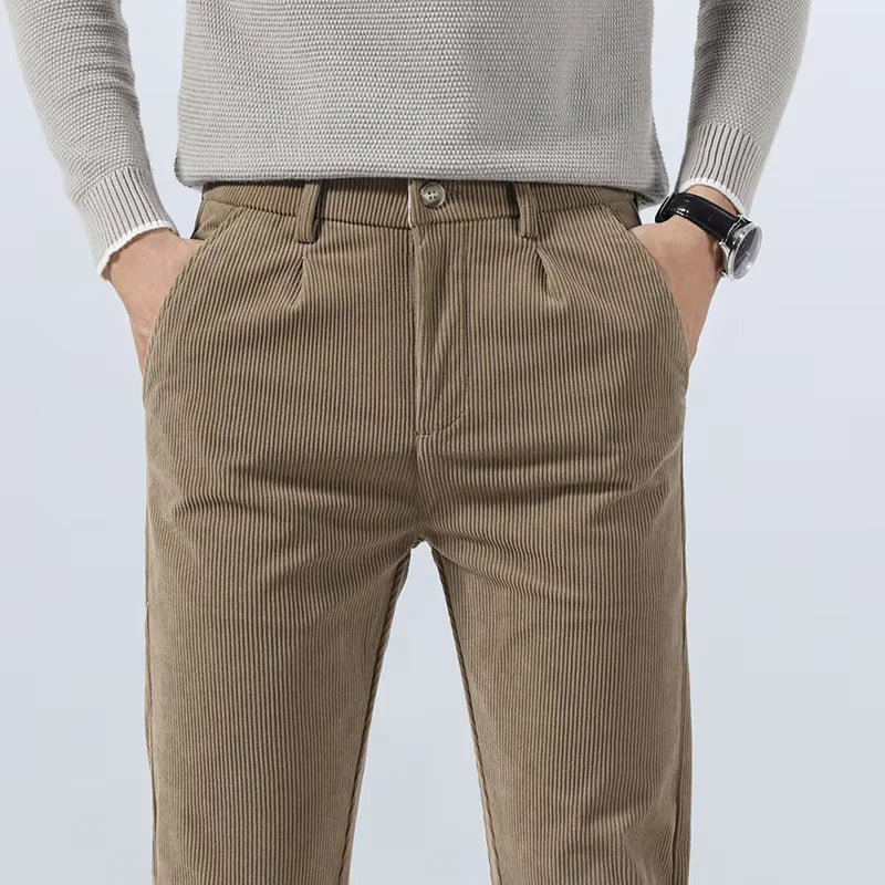 Men's Corduroy Trousers with Slim Straight Leg - Camel