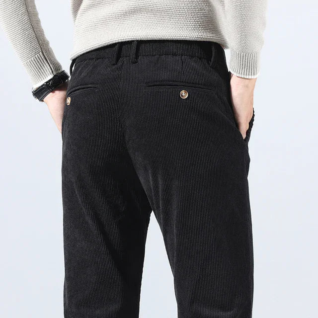 Men's Corduroy Trousers with Slim Straight Leg - Black