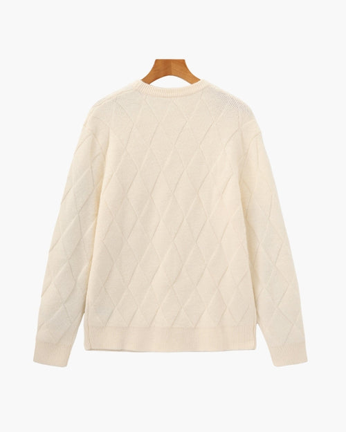 Men's Diamond Knit Crew Neck Sweater with Ribbed Hem