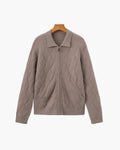 Men's Diamond Knit Zip Cardigan with Spread Collar - Mocha