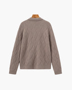 Men's Diamond Knit Zip Cardigan with Spread Collar