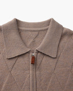 Men's Diamond Knit Zip Cardigan with Spread Collar