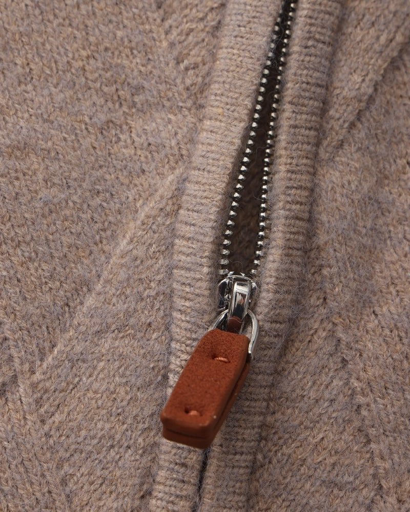 Men's Diamond Knit Zip Cardigan with Spread Collar