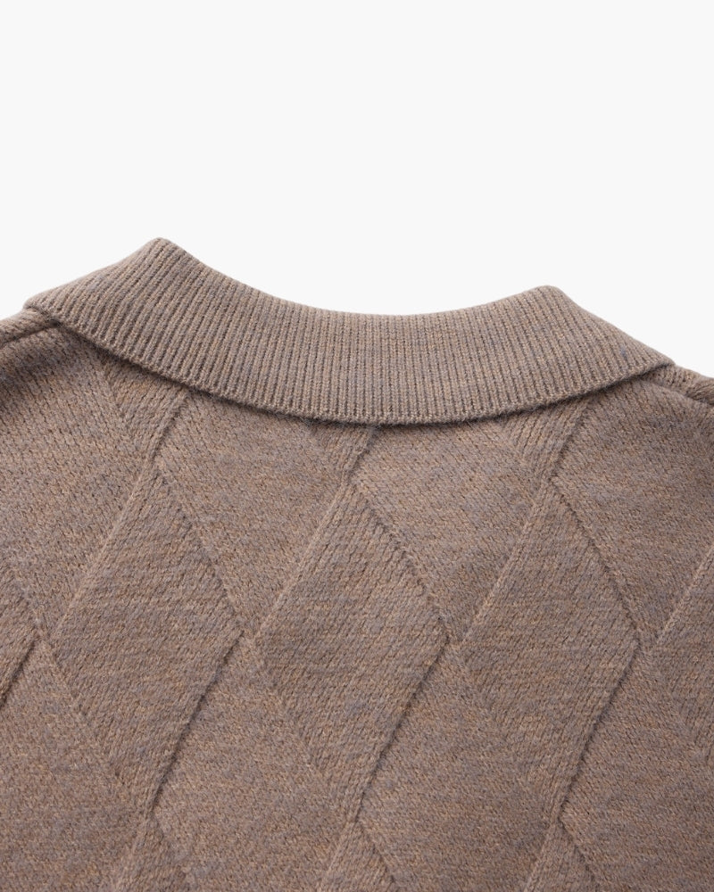 Men's Diamond Knit Zip Cardigan with Spread Collar