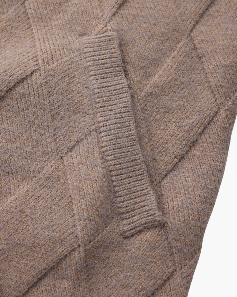 Men's Diamond Knit Zip Cardigan with Spread Collar