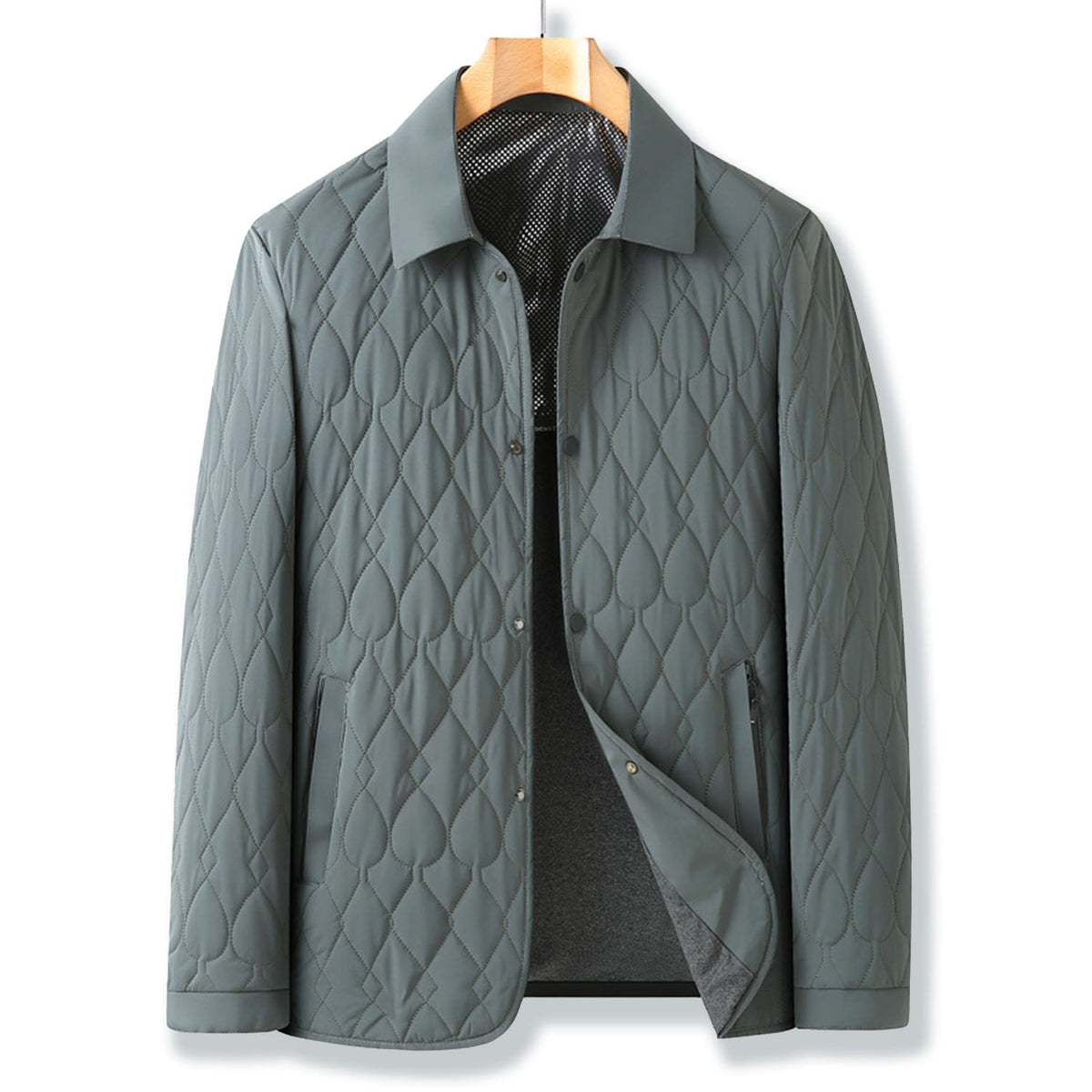 Men's Diamond Quilted Jacket with Point Collar - Gray