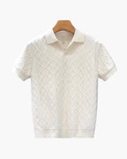 Men's Diamond Texture Knit Polo Shirt with Short Sleeves