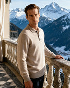 Men's Fine Knit Long Sleeve Polo Sweater with Buttons