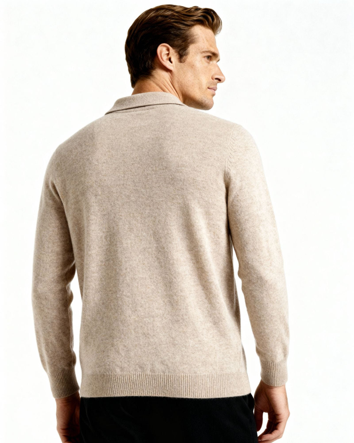 Men's Fine Knit Long Sleeve Polo Sweater with Buttons