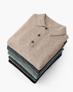 Men's Fine Knit Long Sleeve Polo Sweater with Buttons