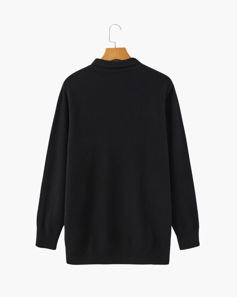 Men's Fine Knit Long Sleeve Polo Sweater with Buttons