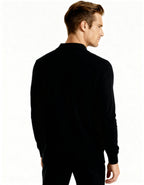 Men's Fine Knit Long Sleeve Polo Sweater with Buttons
