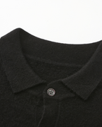 Men's Fine Knit Long Sleeve Polo Sweater with Buttons