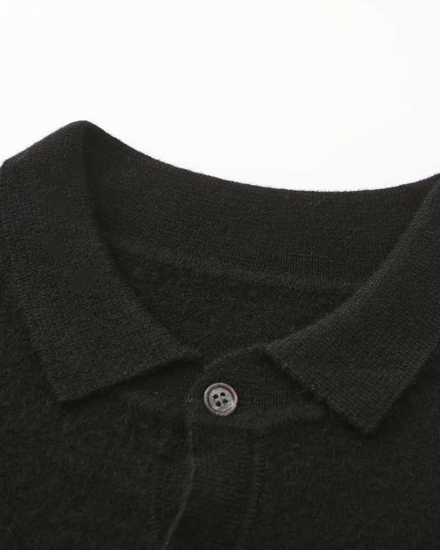 Men's Fine Knit Long Sleeve Polo Sweater with Buttons