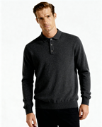 Men's Fine Knit Long Sleeve Polo Sweater with Buttons