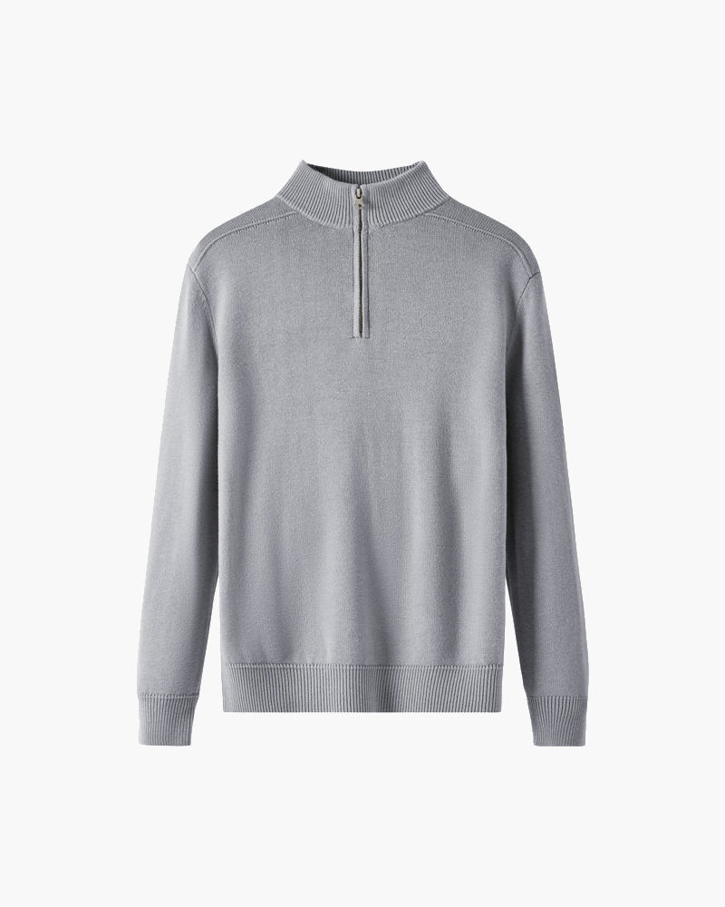 Men's Fine-Knit Quarter-Zip Sweater with Ribbed Trims - Gray