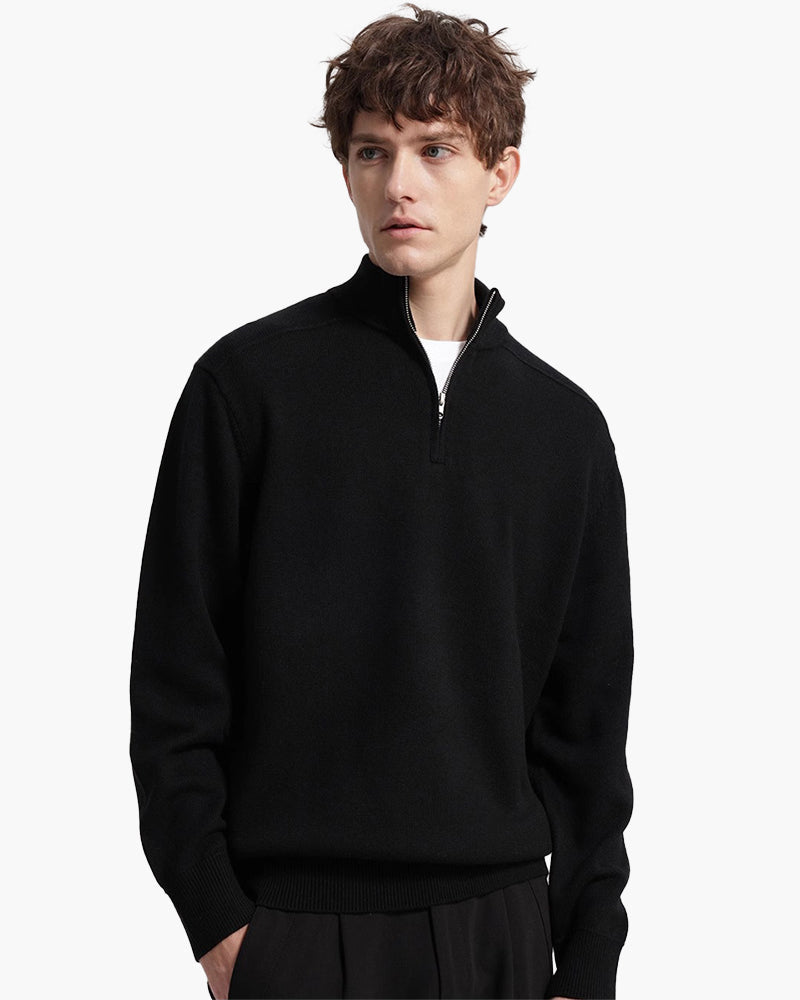 Men's Fine-Knit Quarter-Zip Sweater with Ribbed Trims