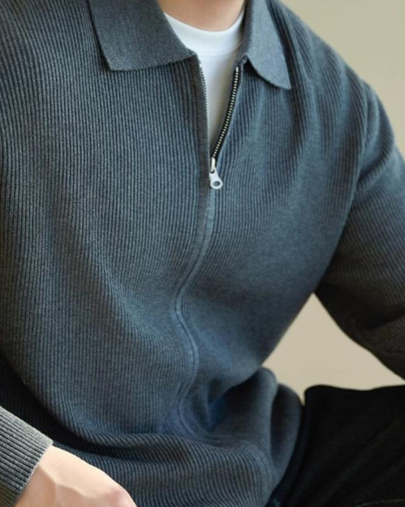 Men's Fine Knit Sleeveless Zip Vest with Spread Collar