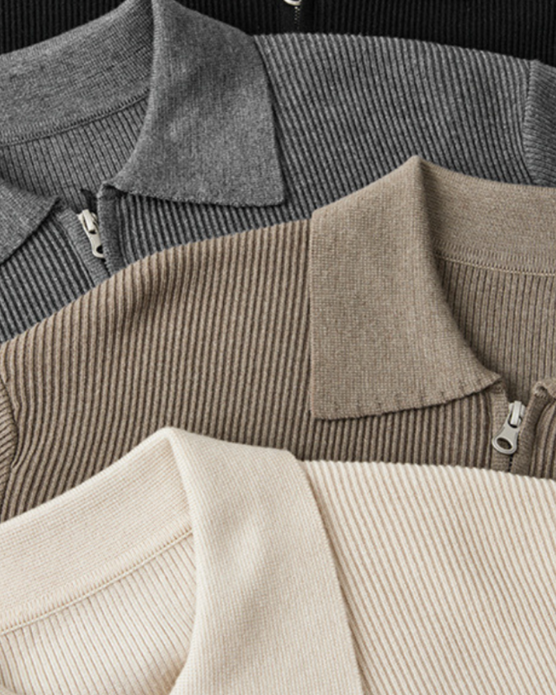 Men's Fine Knit Sleeveless Zip Vest with Spread Collar