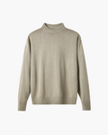 Men's Fine-Knit Mock Neck Sweater with Ribbed Cuffs - Beige