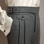 Men's Gurkha Pants with Buckled Waistband and Pleats - Gray