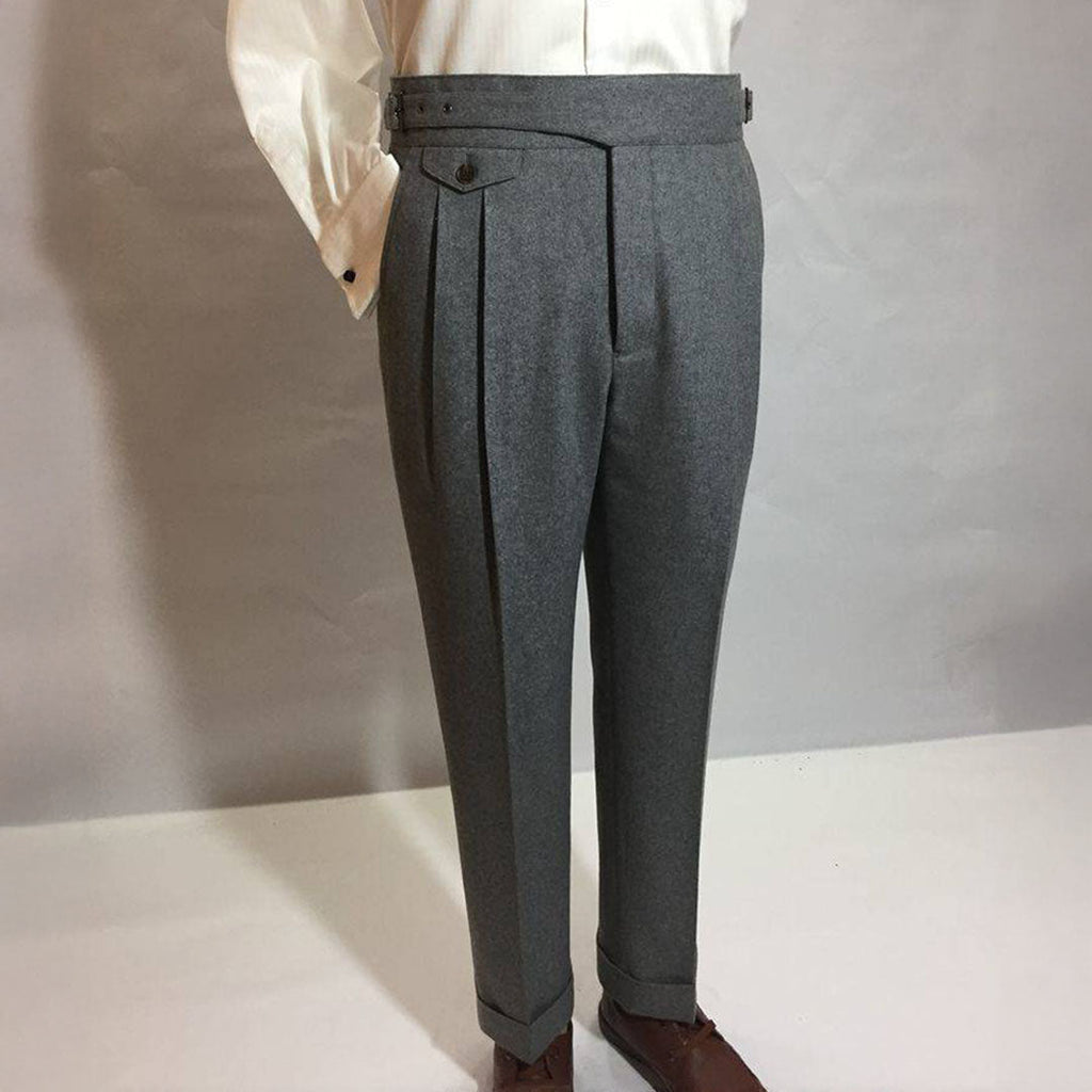 Men's Gurkha Pants with Buckled Waistband and Pleats