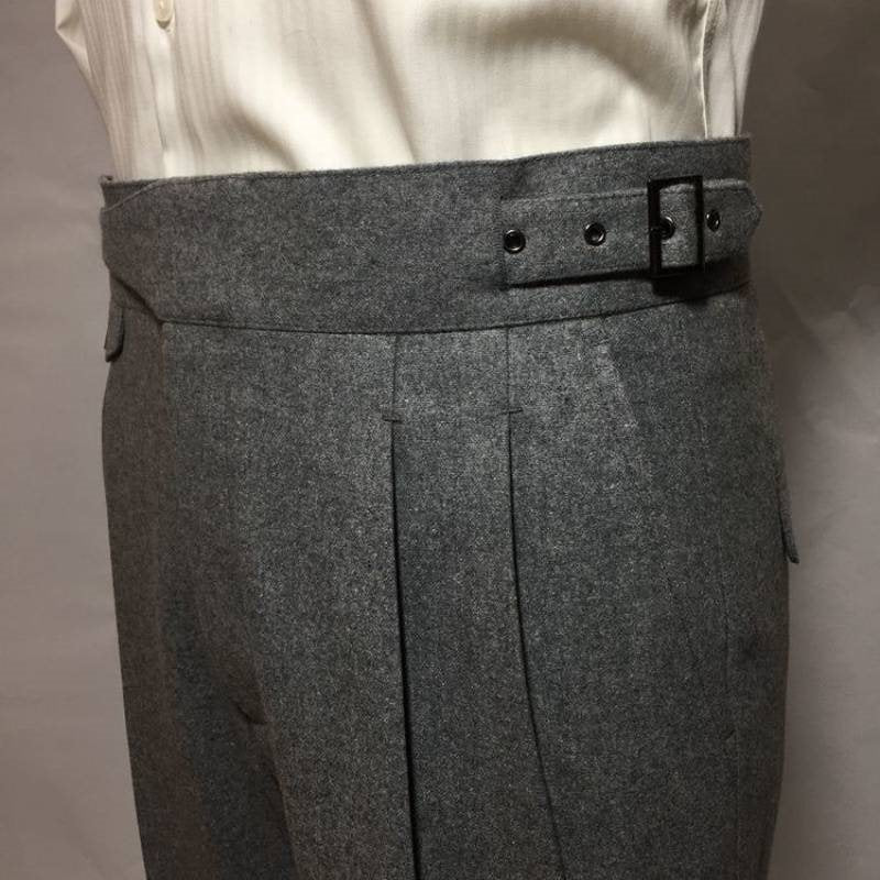 Men's Gurkha Pants with Buckled Waistband and Pleats