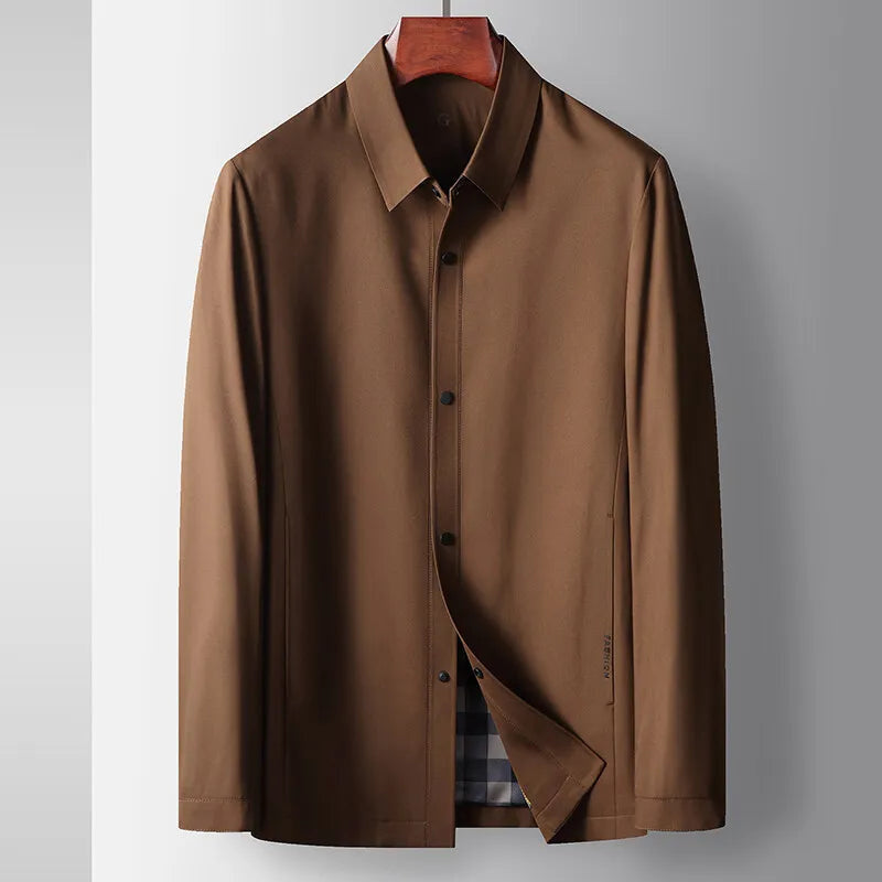 Men's Harrington-Style Shirt Jacket with Gingham Lining - Sienna Brown