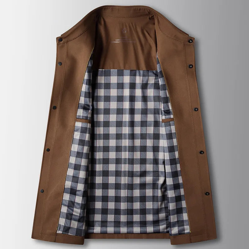 Men's Harrington-Style Shirt Jacket with Gingham Lining