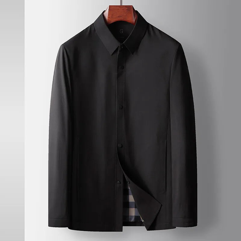 Men's Harrington-Style Shirt Jacket with Gingham Lining - Charcoal