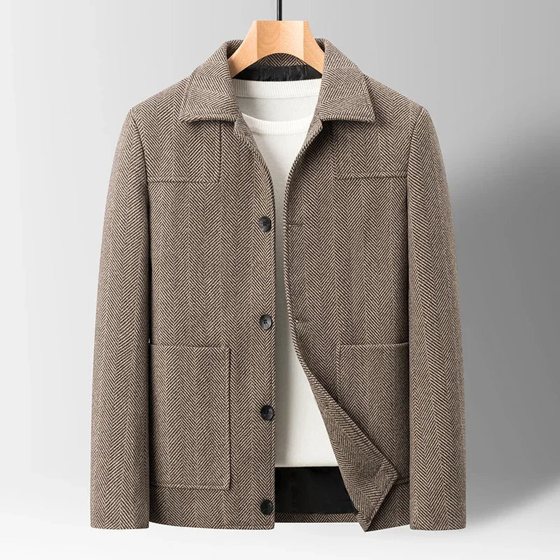 Men's Herringbone Chore Coat with Patch Pockets - Light Brown