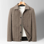 Men's Herringbone Chore Coat with Patch Pockets - Light Brown