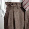 Men's Herringbone Gurkha Trousers with Pleated Front - Coffee