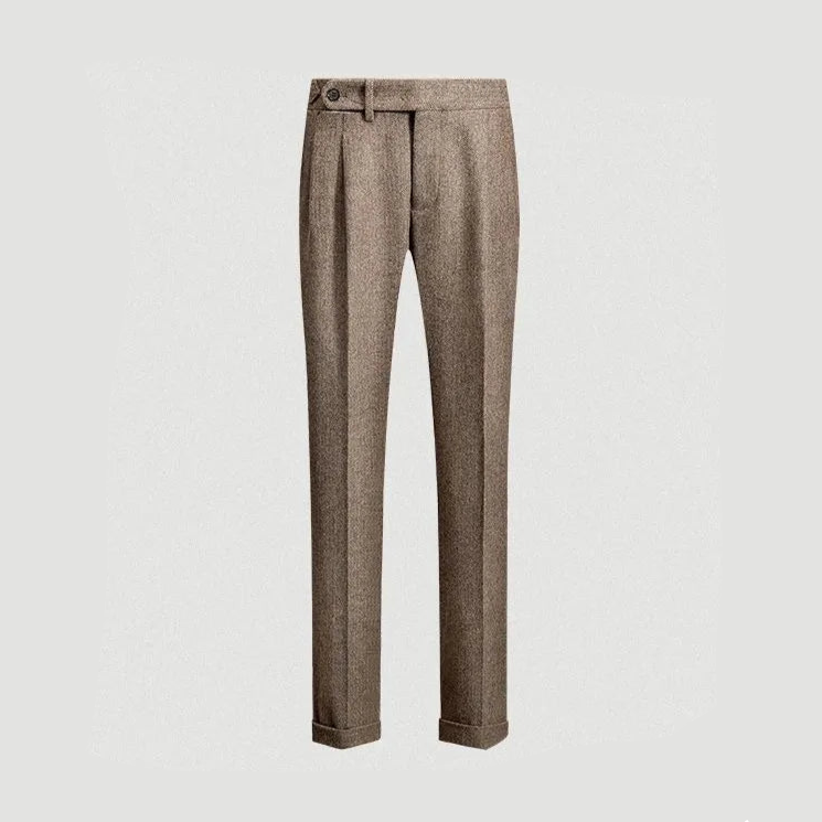Men's Herringbone Gurkha Trousers with Pleated Front