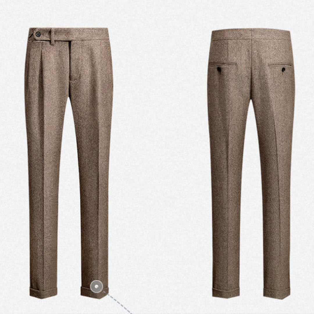 Men's Herringbone Gurkha Trousers with Pleated Front