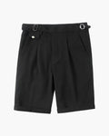 Men's High Waist Pleated Shorts with Side Adjusters - Black