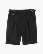 Men's High Waist Pleated Shorts with Side Adjusters - Black