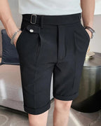 Men's High Waist Pleated Shorts with Side Adjusters