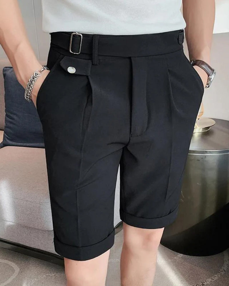 Men's High Waist Pleated Shorts with Side Adjusters