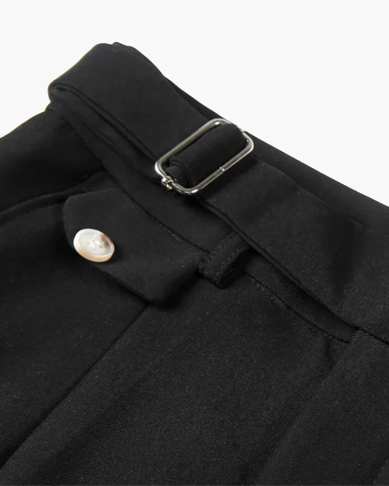 Men's High Waist Pleated Shorts with Side Adjusters