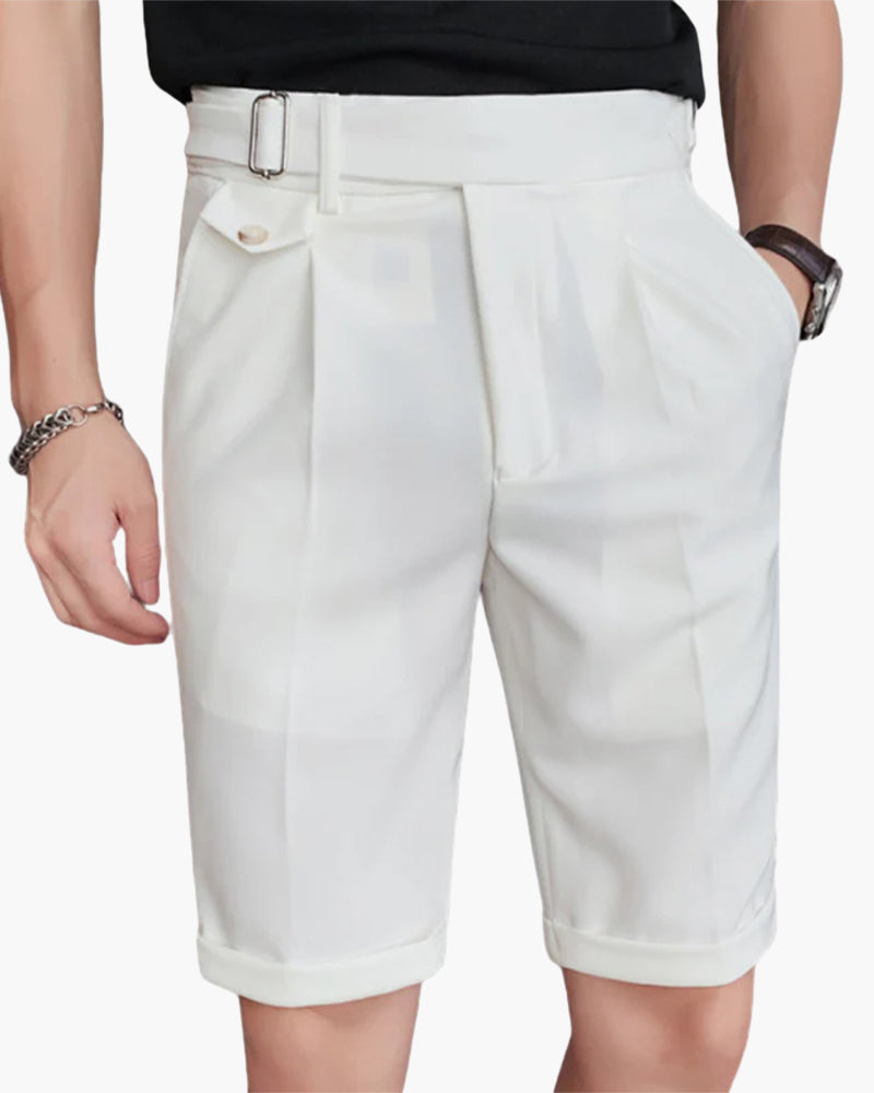 Men's High Waist Pleated Shorts with Side Adjusters