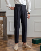 Men's High Waist Pleated Trousers with Side Adjusters