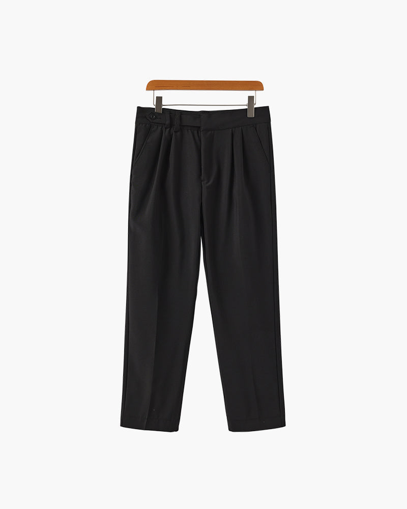 Men's High Waist Pleated Trousers with Side Adjusters