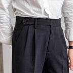 Men's High Waist Pleated Trousers with Side Adjusters